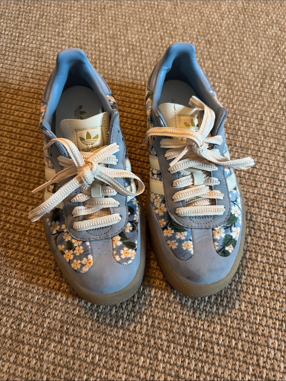 adidas x Liberty London Baby Blue and Cream Floral Velour and Suede Sambaes - Picture 2 of 9
